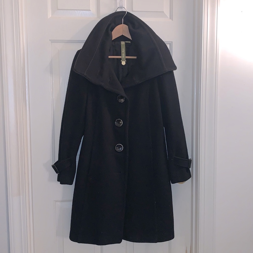 Soia & Kyo black wrap around collar pleated winter wool coat